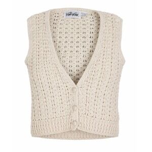 Vintage Knitworks Womens Medium Crochet Cardigan Boho Open Knit Sweater Vest